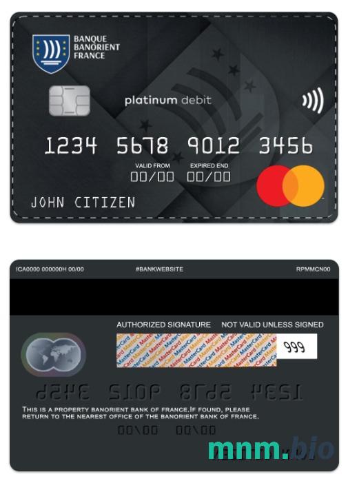 France Banorient France Bank platyna debet przykład karty mastercard w formacie PSD